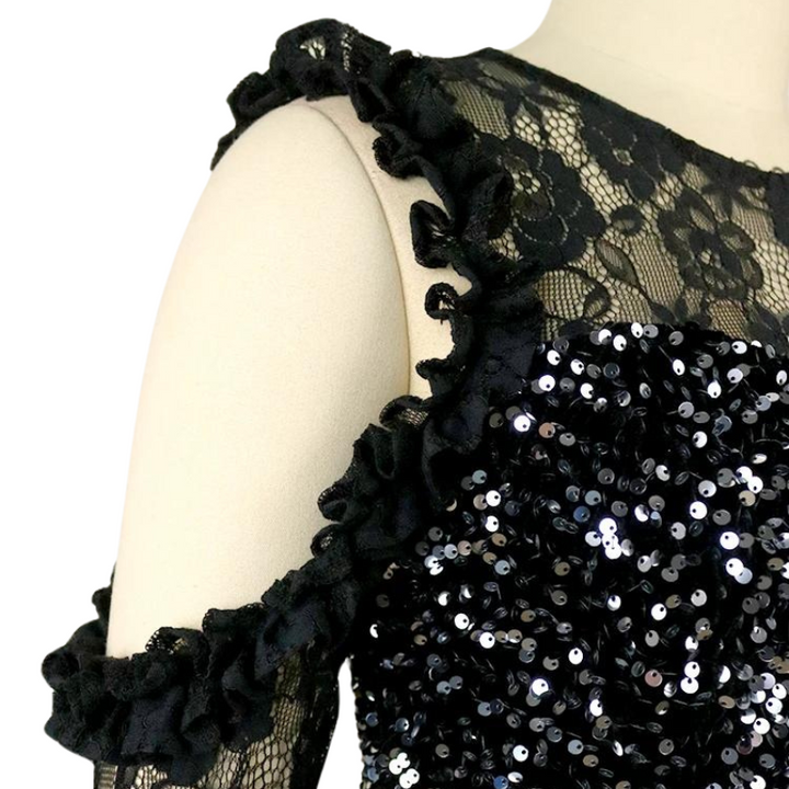 Robe Paillette Noir Manche Dentelle