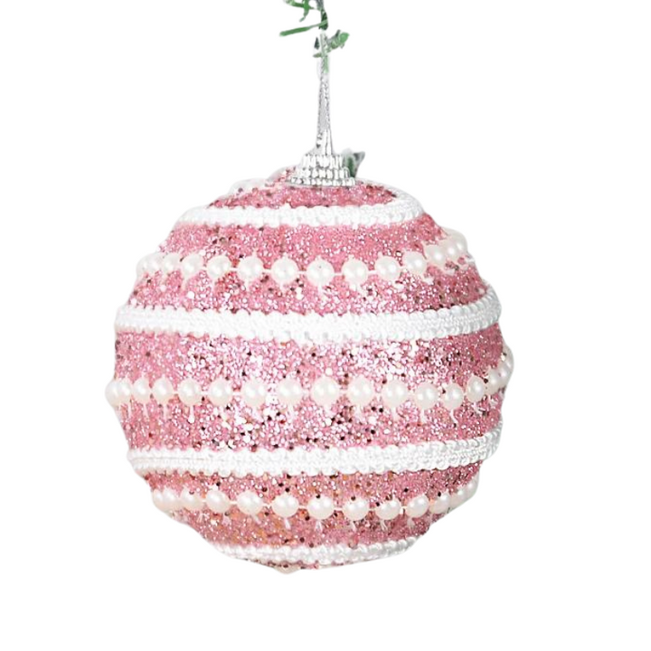 Boule de Noel Paillettes Rose