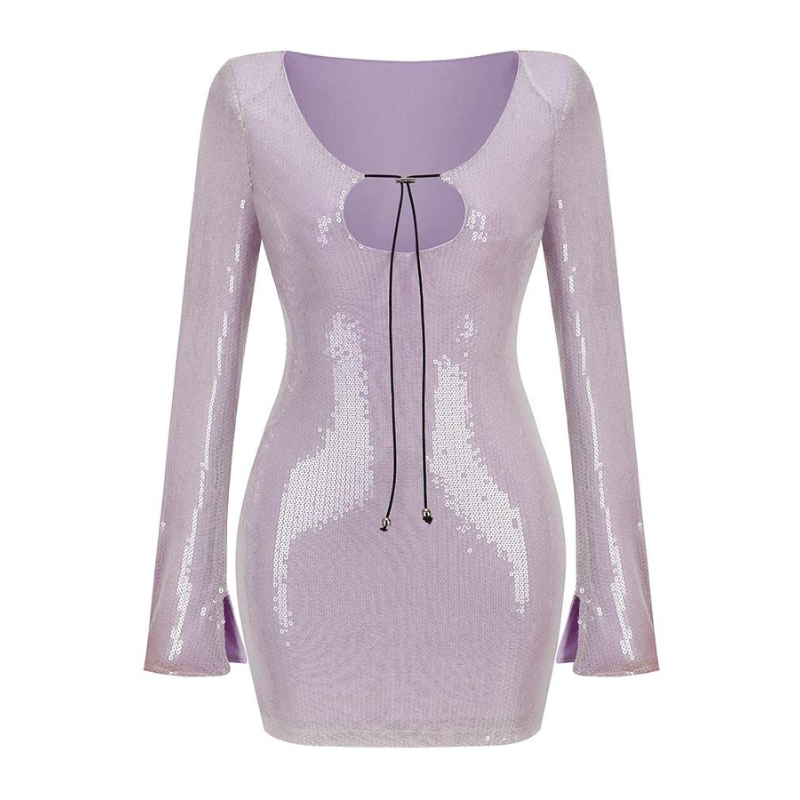 Robe Violet Paillette Avec Lacet Poitrine