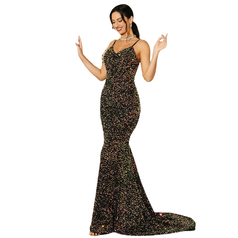 Robe Longue Noir Paillette Colorée