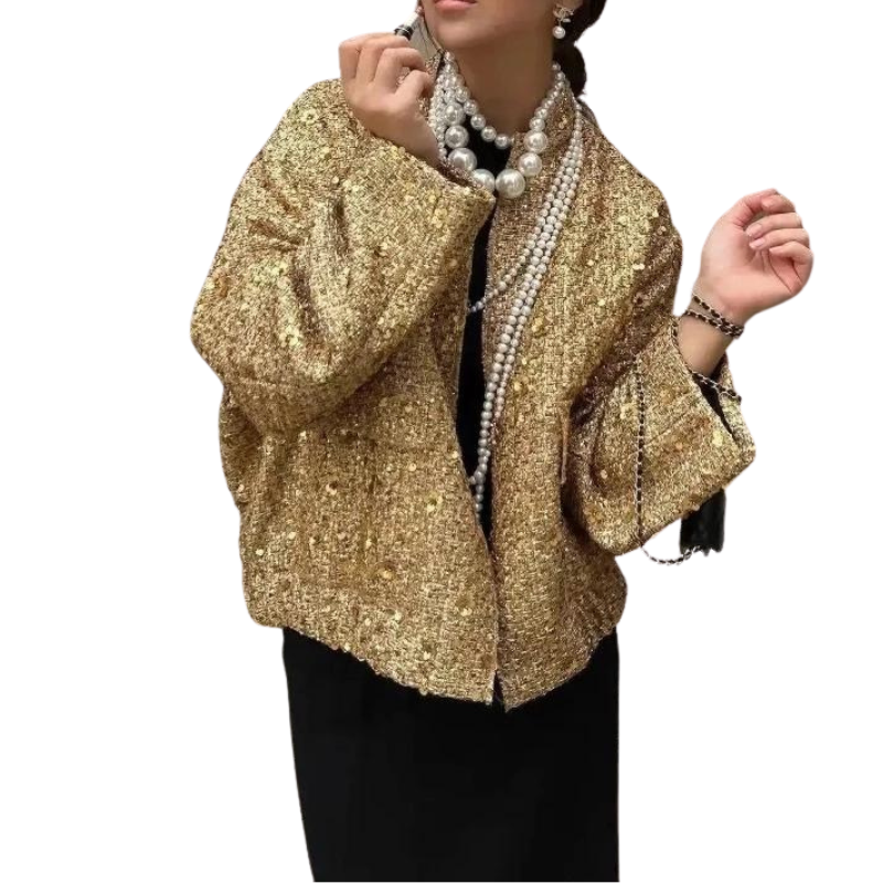 Veste Paillette Femme Doré Or1