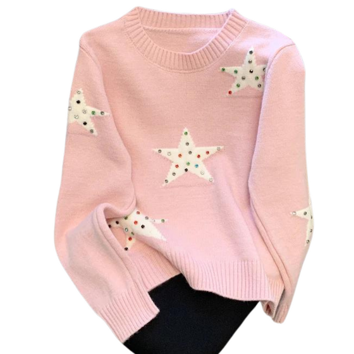 Pull Pailleté Strass Femme Etoiles rose