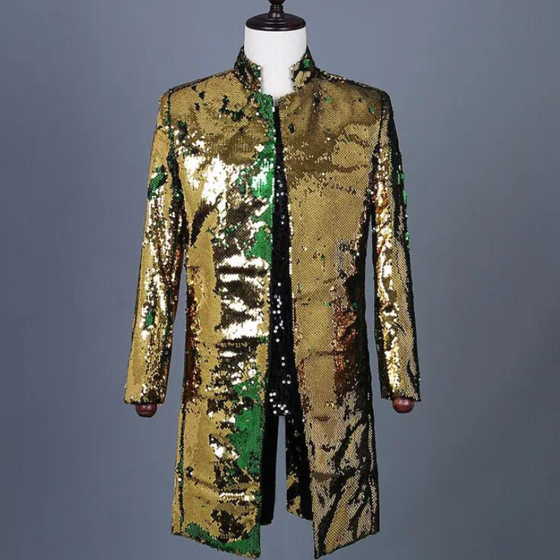 Veste Trois Quart Doré Vert Paillette Homme