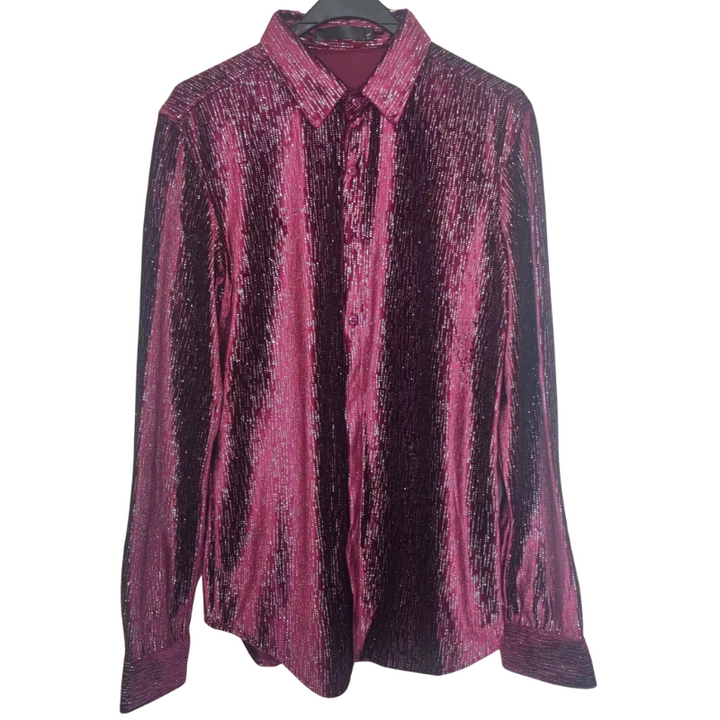 Chemise Paillette Rayée Velours Homme bordeaux