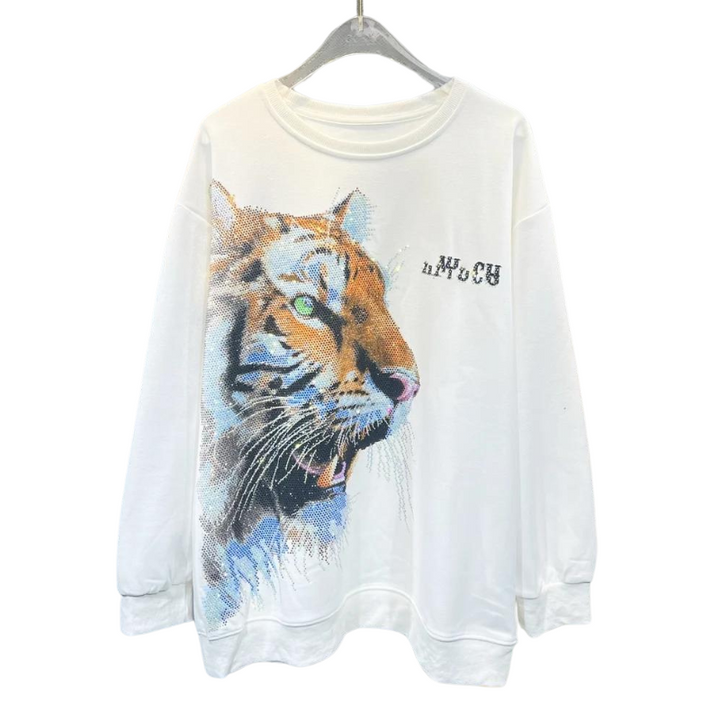 Pull Strass Tigre blanc