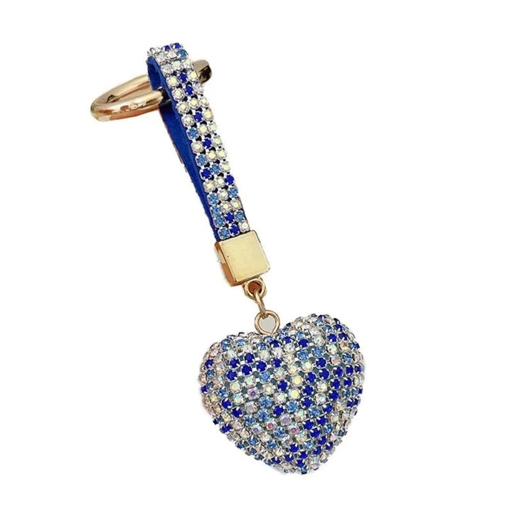 Porte Clé Cœur Strass Bleu