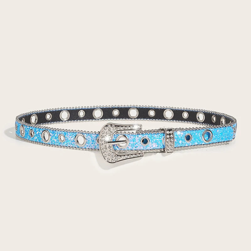 Ceinture Paillette Strass bleue