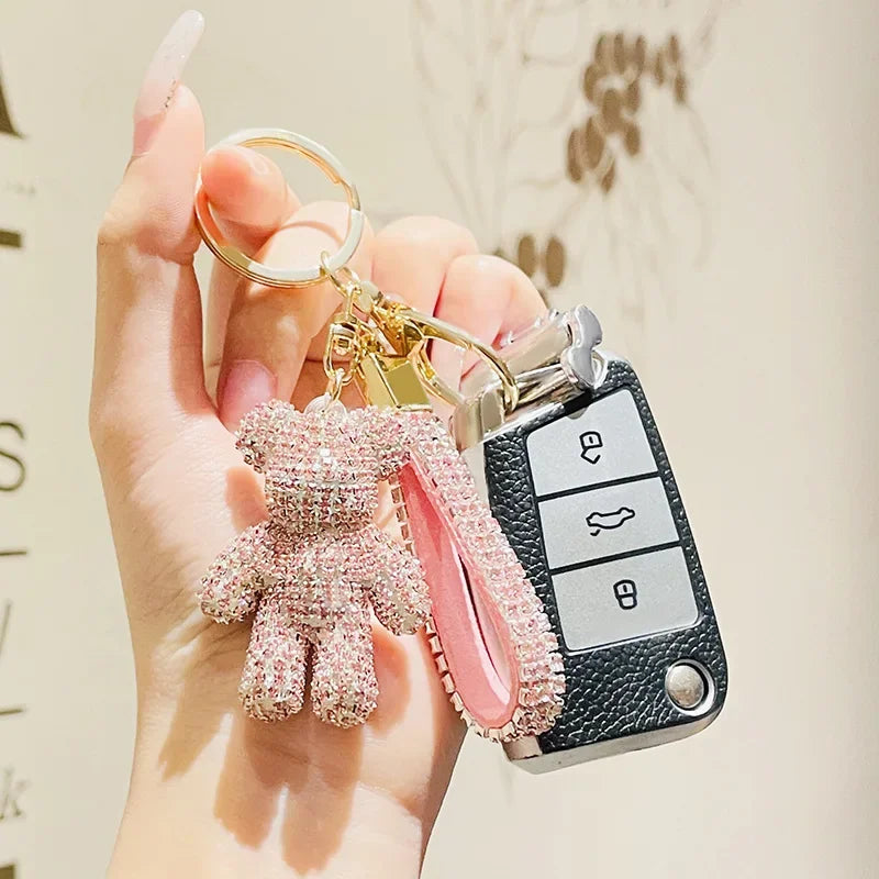 Porte Clef Strass Ourson Rose