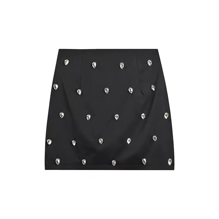 Jupe Noir Satin Gros Strass