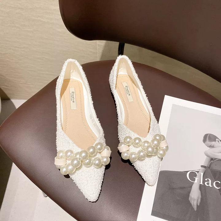 Mocassin blanc Pailleté Perles Blanches 