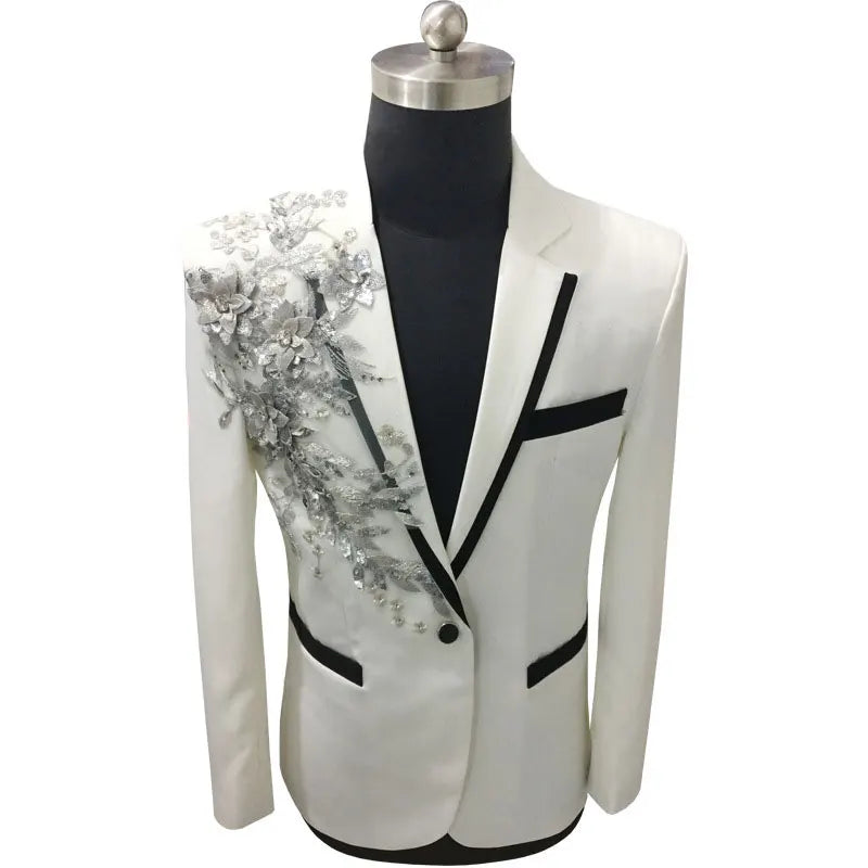 Costume Paillette Homme Fleurs blanc