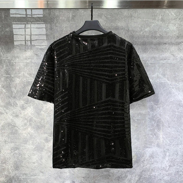 T Shirt Noir Paillette Homme Lignes