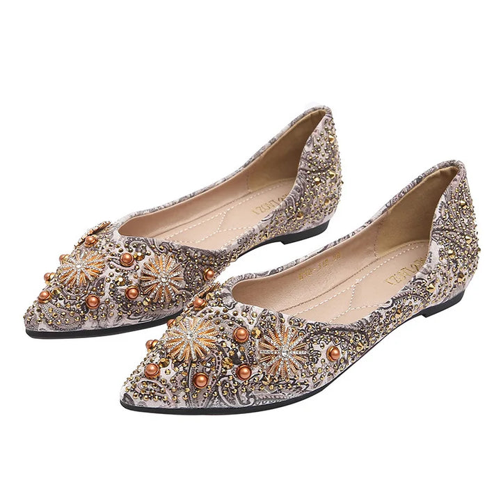 Mocassin Coloré Strass Femme beige