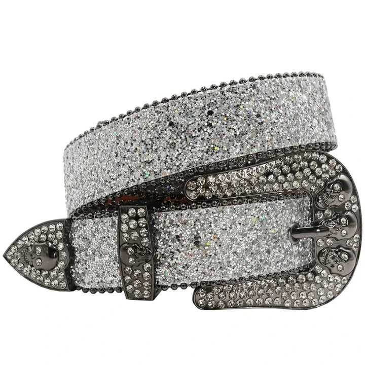 Ceinture Paillette Strass Homme Femme blanc paillettes