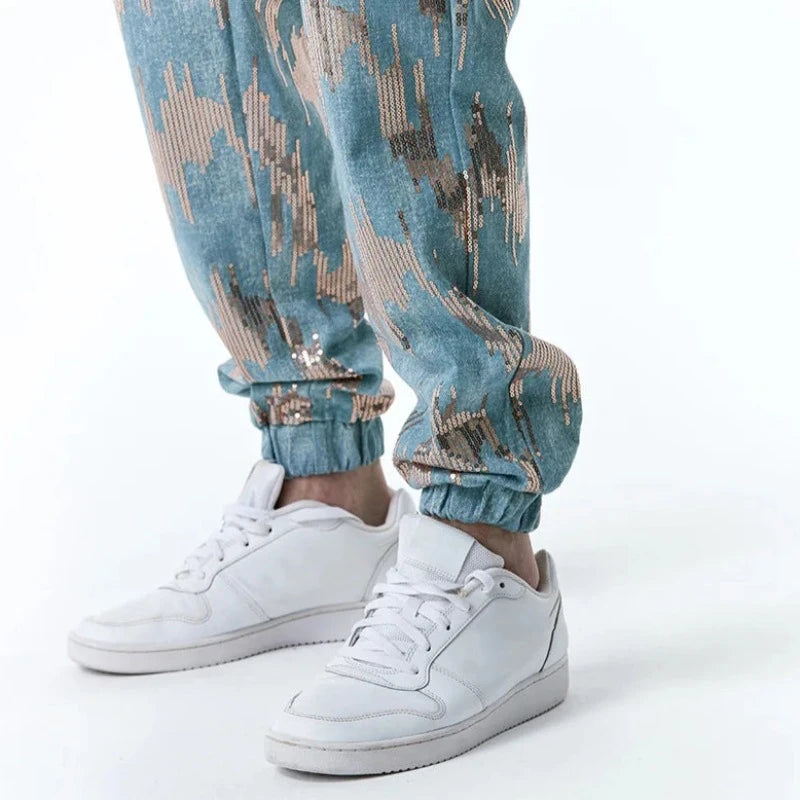 Pantalon Bleu Sequin Homme