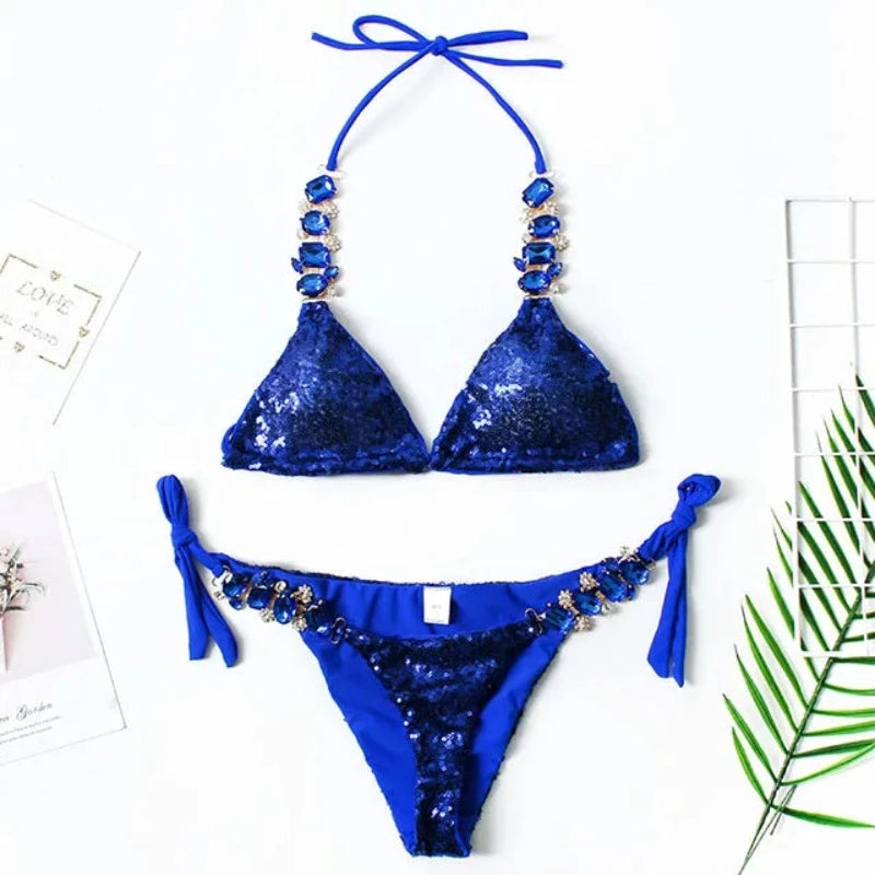 Bikini Bleu Pailleté Strass