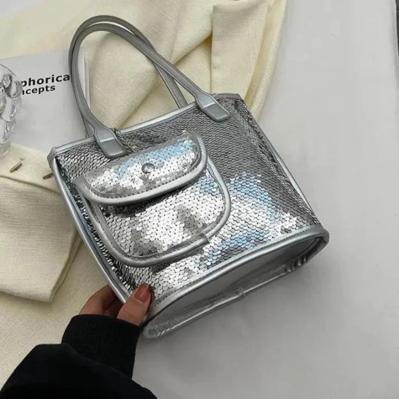 Sac Paillette Cabas argent