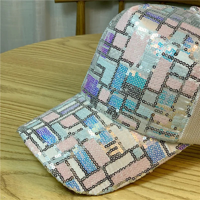 Casquette à Paillettes Multicolore Blanc