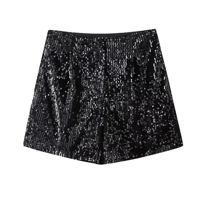  Short paillettes Noir Femme