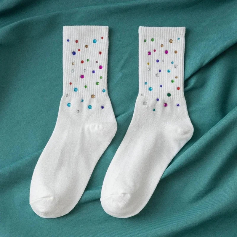 Chaussette Strass Coloré Blanc