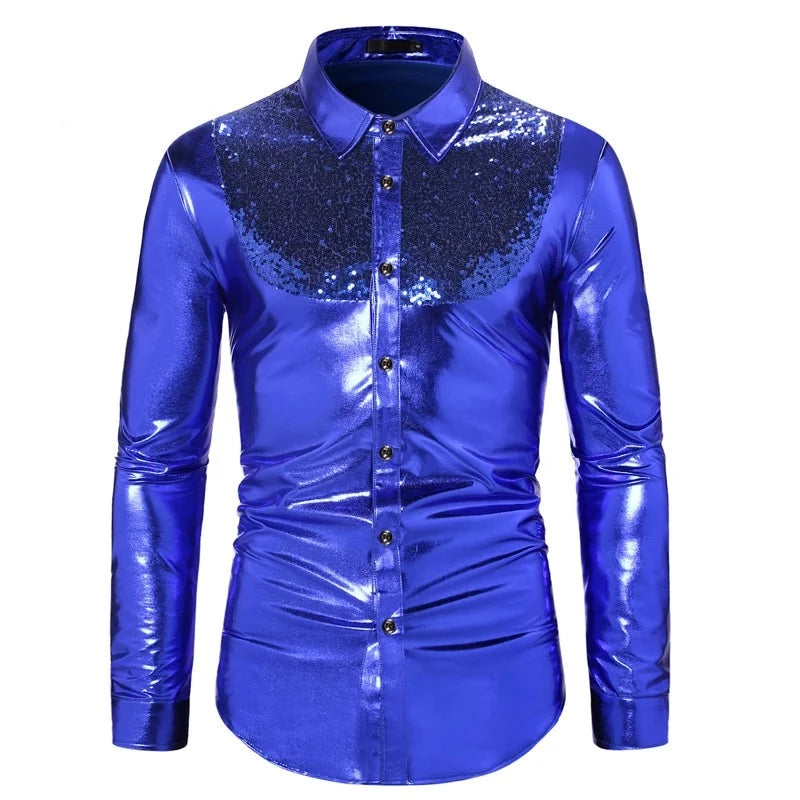 Chemise Paillette Homme Doré bleue