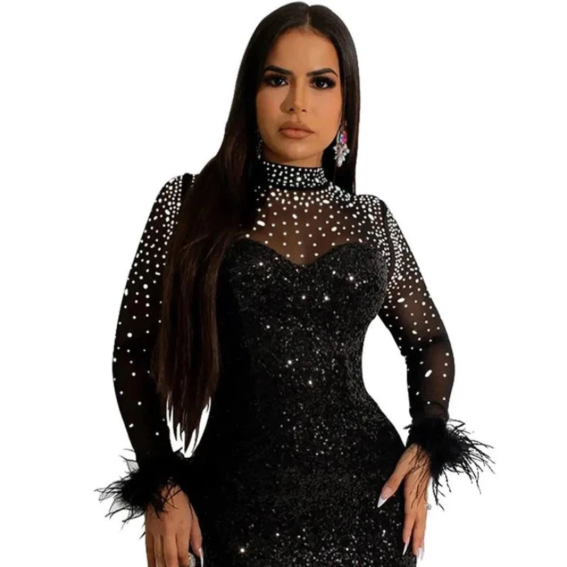 Robe Noir  de Soirée Strass et Paillette