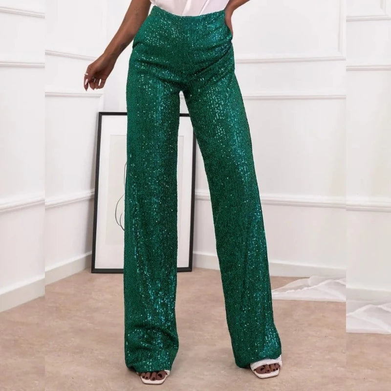 Pantalon Paillette Souple Femme vert