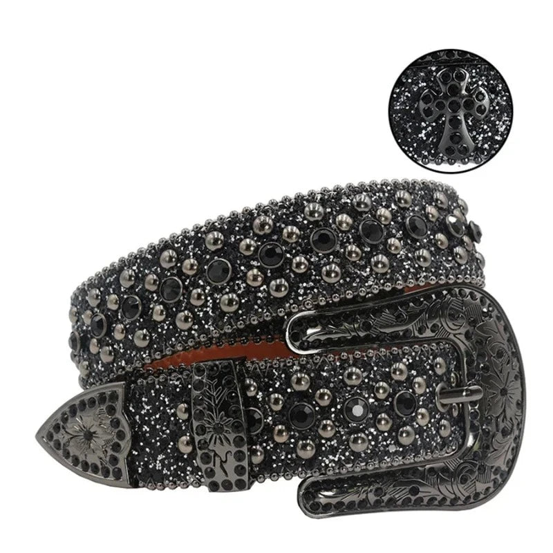 Ceinture Paillette Strass Homme Femme Noir