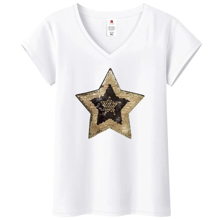 T Shirt Paillette Etoile blanc