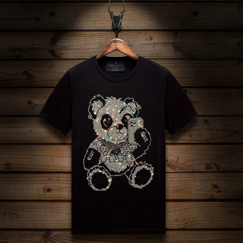 T Shirt Strass Panda Noir