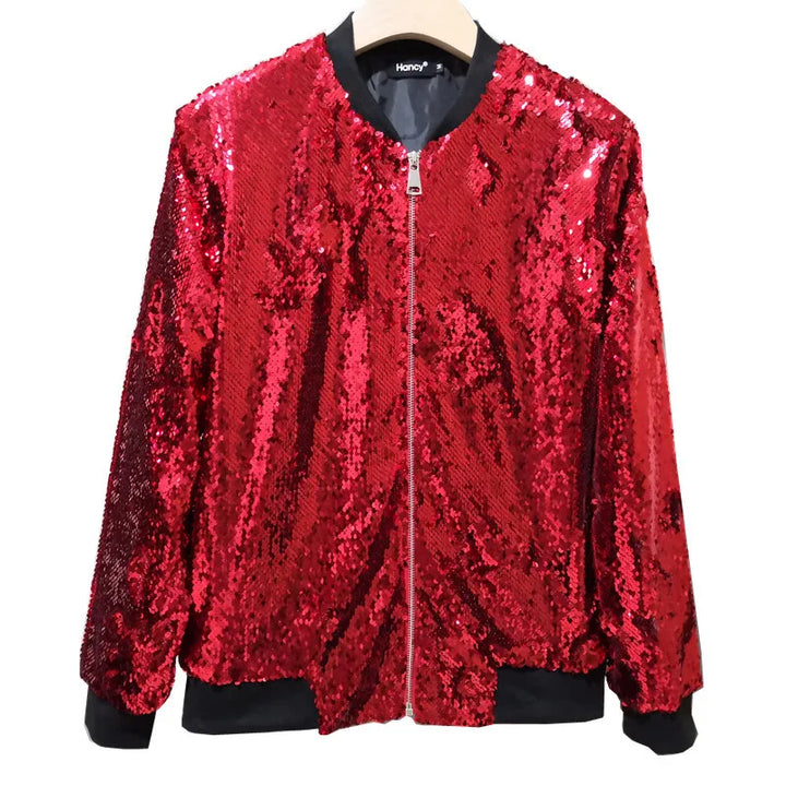 Veste Bomber Rouge Paillette Femme