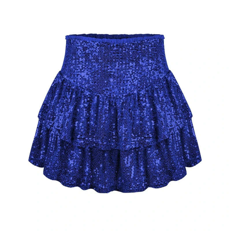 Jupe Bleu Short Paillette Plissée