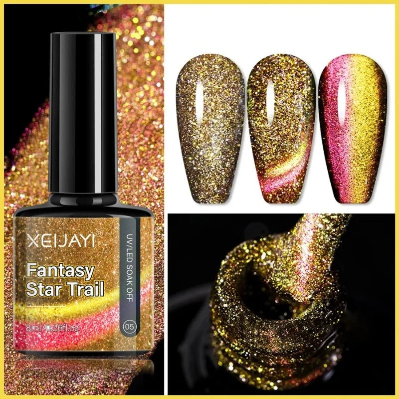 Gel Ongles Pailleté Galaxy doré rouge