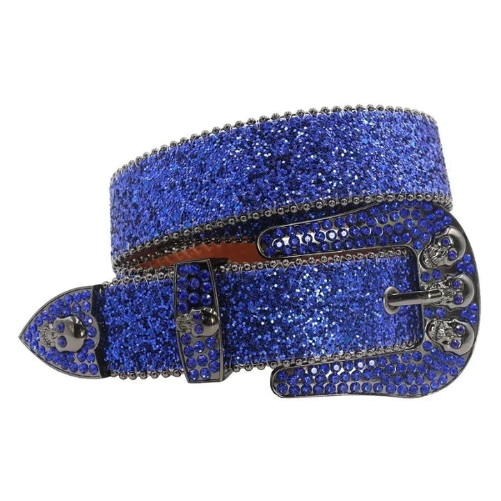 Ceinture Paillette Strass Homme Femme Bleu