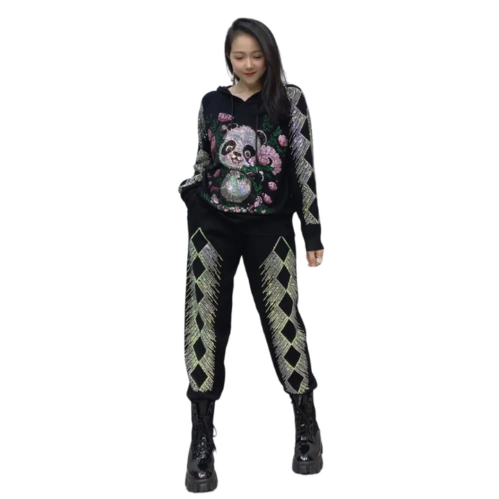 Ensemble Jogging Panda Strass Noir