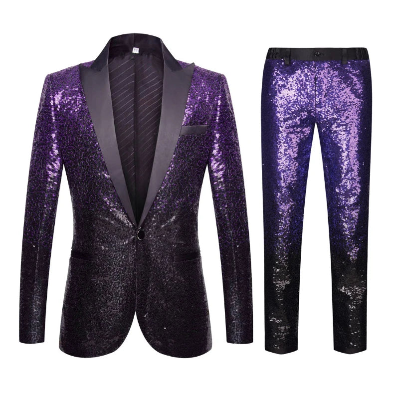 Veste Costume Pantalon Paillette Degradé Homme noir et violet