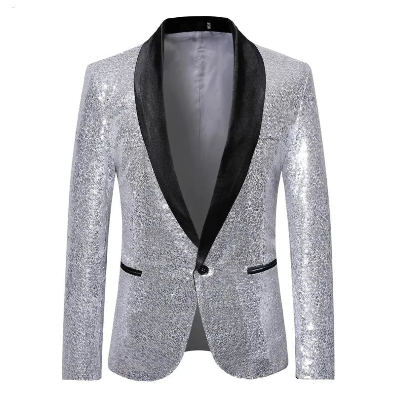 Veste Costume Paillette Homme argent