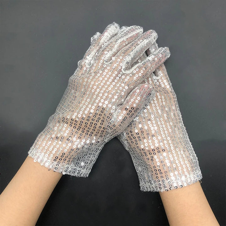 Gants Paillettes Fêtes Blanc