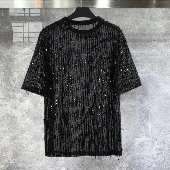 T Shirt Paillette Noir Transparent Pour Homme
