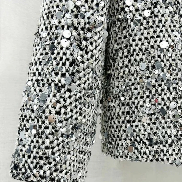 Veste Maille Paillette Gris Argent