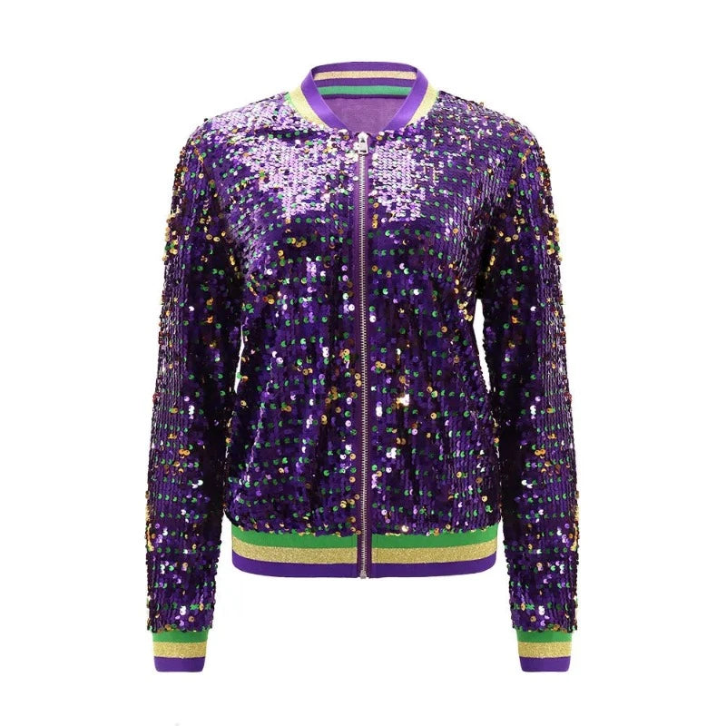 Veste Paillette Bomber Violet Femme