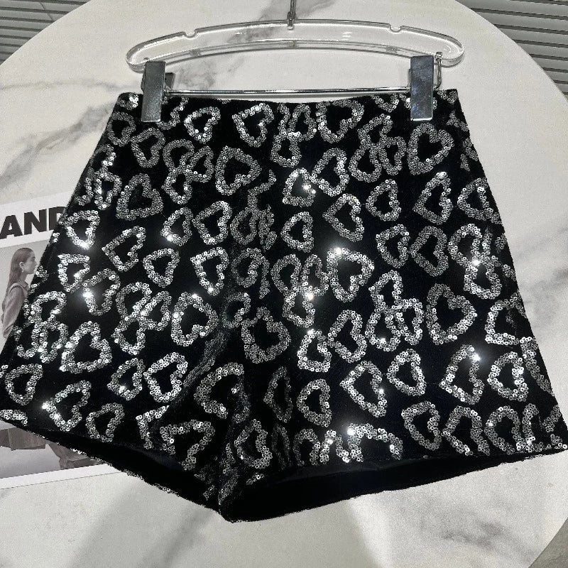 Short Paillette Coeur Noir