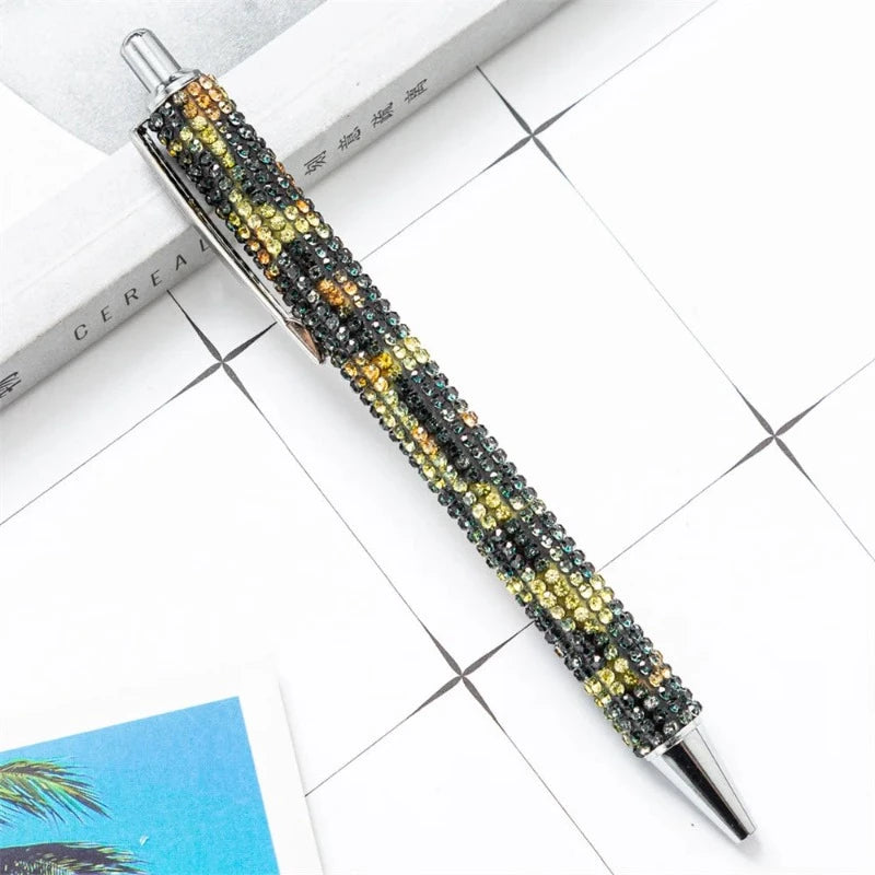 Stylo Avec Strass Noir et jaune Argenté