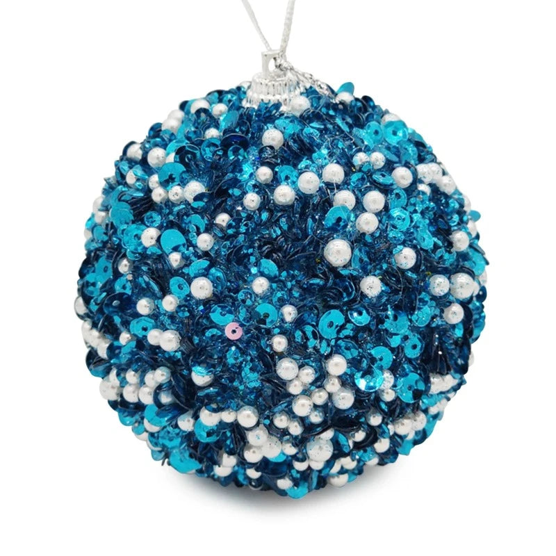 Boule de Noël Paillettes et Perles Bleu