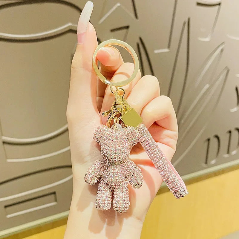 Porte Clef Strass Ourson Rose