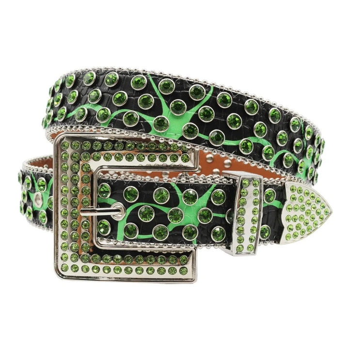 Ceinture Paillette Strass Homme Femme Strass vert effet