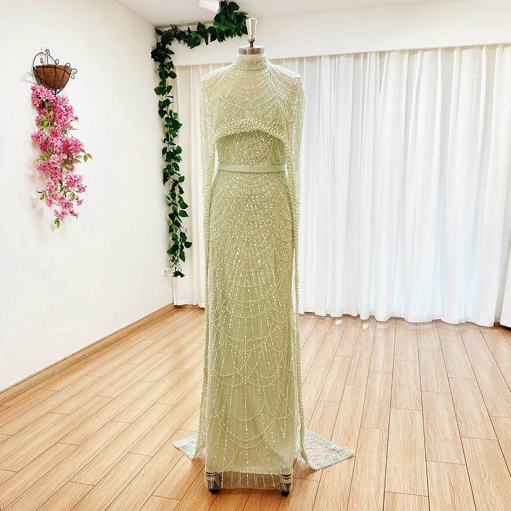 Robe Soirée Paillette Perles vert