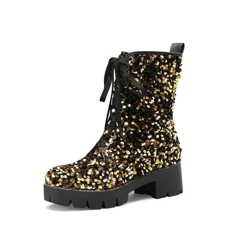 Bottines Paillettes Montantes Femme or