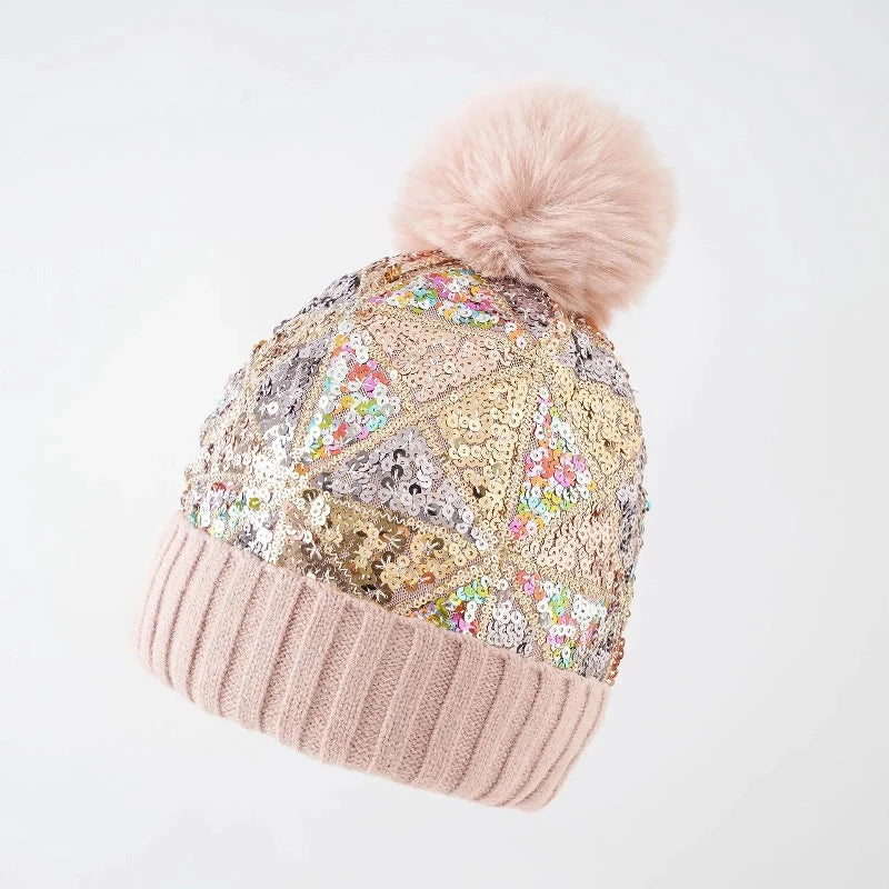 Bonnet Paillettes Femme Rose Foncé