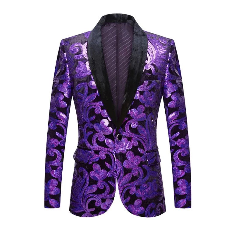 Veste Costume Paillette Velours Homme violet